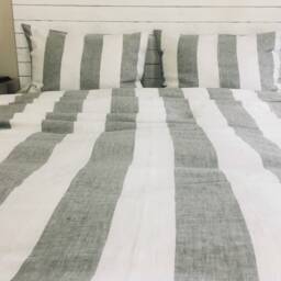 Grey & White Striped Linen Duvet Cover, Yarn Dyed Weaved in Wide Stripe, Custom Made - thumbnail 4