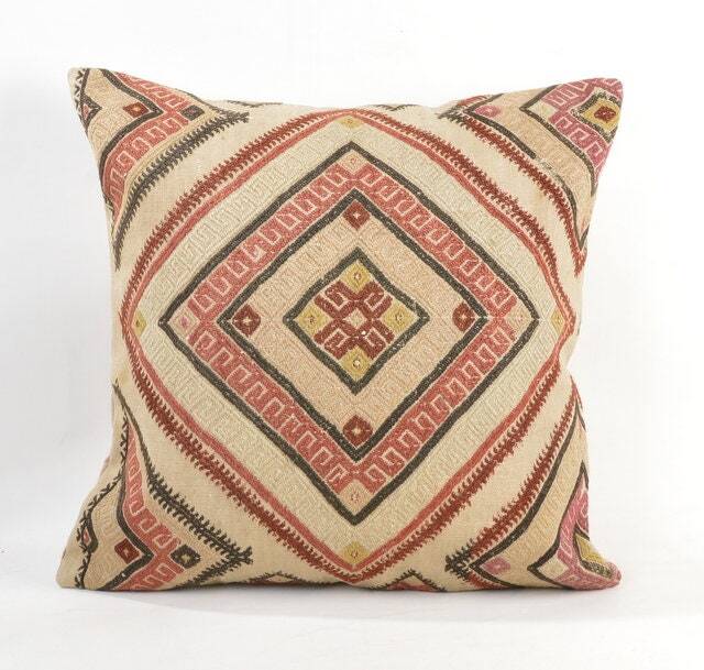 Kilim Pillow, Wool Kilim Cousin From Anatolia, 20x20 Inc, Cotton Back With Zip Closure, Dry Cleaning, Decorative Pillow - image 1
