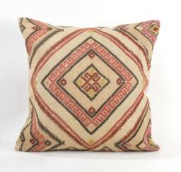 Kilim Pillow, Wool Kilim Cousin From Anatolia, 20x20 Inc, Cotton Back With Zip Closure, Dry Cleaning, Decorative Pillow - thumbnail 1