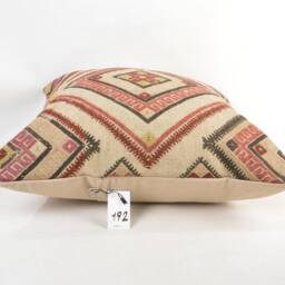 Kilim Pillow, Wool Kilim Cousin From Anatolia, 20x20 Inc, Cotton Back With Zip Closure, Dry Cleaning, Decorative Pillow - thumbnail 3
