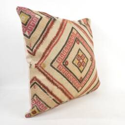 Kilim Pillow, Wool Kilim Cousin From Anatolia, 20x20 Inc, Cotton Back With Zip Closure, Dry Cleaning, Decorative Pillow - thumbnail 2