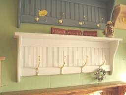 Handcrafted White Pine Coat Rack With Shelf Hallway Organizer, Brass Hooks