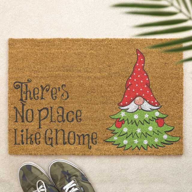 Christmas Doormat There's No Place Like Gnome Brush Door Mat Pun Front Decor Gift Xmas Festive Holidays - image 1