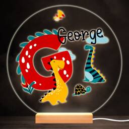 Dinosaur Alphabet Letter G Colourful Round Personalised Gift Lamp Night Light - Bedroom