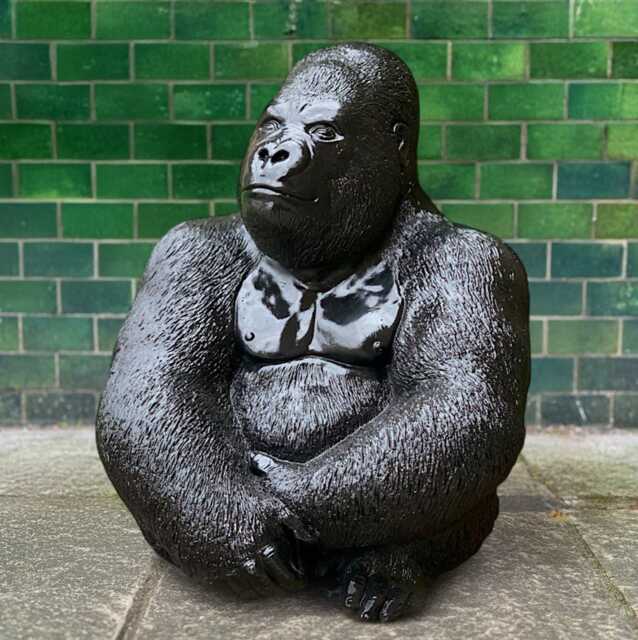 Large Black Gorilla Statue Powerful Ape Sculpture Jungle Animal Decor Outdoor Ornament Stone Figurine Realistic Art - image 1
