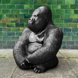 Large Black Gorilla Statue Powerful Ape Sculpture Jungle Animal Decor Outdoor Ornament Stone Figurine Realistic Art - thumbnail 2