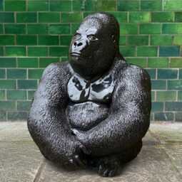 Large Black Gorilla Statue Powerful Ape Sculpture Jungle Animal Decor Outdoor Ornament Stone Figurine Realistic Art - thumbnail 1