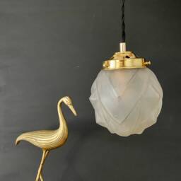 Vintage Art Deco Frosted Glass Globe Pendant Light - thumbnail 1