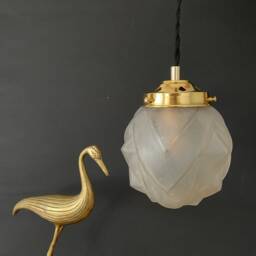 Vintage Art Deco Frosted Glass Globe Pendant Light - thumbnail 3