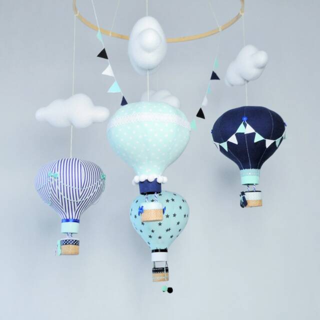 Hot Air Balloon Mobile Navy Blue, Mint, & Turquoise Nursery Decor - image 1