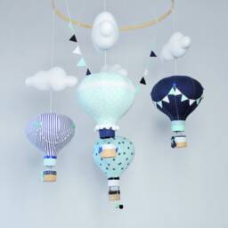 Hot Air Balloon Mobile Navy Blue, Mint, & Turquoise Nursery Decor - thumbnail 1