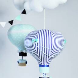 Hot Air Balloon Mobile Navy Blue, Mint, & Turquoise Nursery Decor - thumbnail 2
