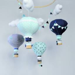 Hot Air Balloon Mobile Navy Blue, Mint, & Turquoise Nursery Decor - thumbnail 4