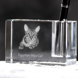 Egyptian Mau , Crystal Pen Holder With Cat, Souvenir, Decoration, Limited Edition, Collection - thumbnail 2