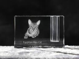 Egyptian Mau , Crystal Pen Holder With Cat, Souvenir, Decoration, Limited Edition, Collection - thumbnail 1