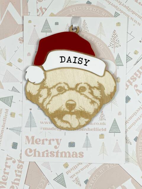 Personalised Pet Christmas Bauble/Ornament With Name -Dog - Bichon Frise 011 - Tree Hanging Bauble Decoration Animal - image 1