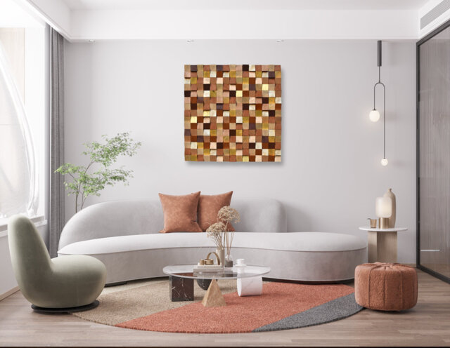 Handmade Geometric Wood Mosaic Wall Art Japandi Sculpture - image 1