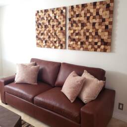 Handmade Geometric Wood Mosaic Wall Art Japandi Sculpture - thumbnail 3