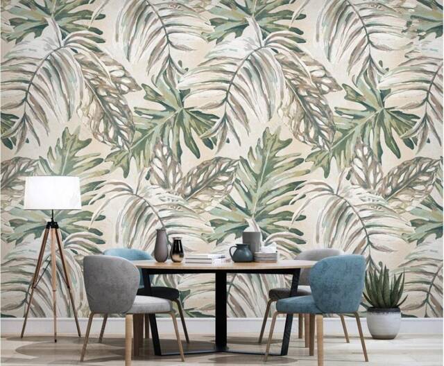 Nordic Minimalist Ins Tropical Plant Leaves Pallpaper Plants Wall Mural Decor - image 1