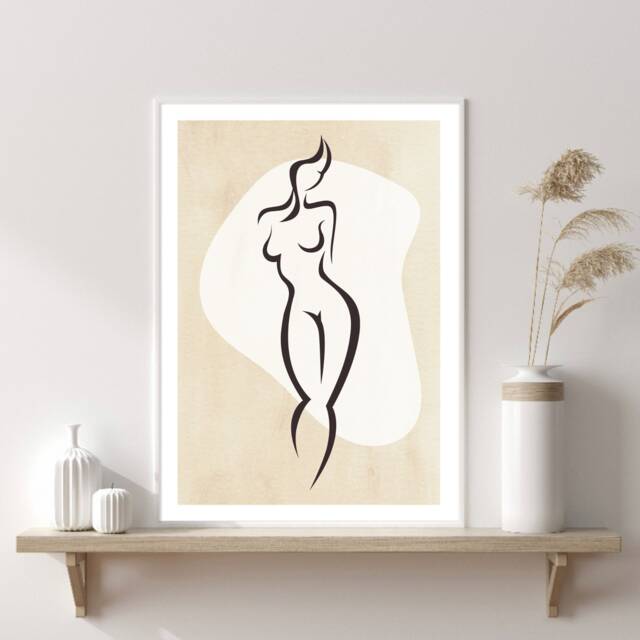 Woman Line Drawing, Single Art, Female Art Print, Body Abstract Drawing Feminine Poster, Neutral Wall Decor - image 1