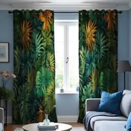 Tropical Greenery Curtain, Vibrant Botanical Drape, Green Palm Leaves Window Treatment, Monstera Home Decor For Living Room Or Bedroom - thumbnail 3