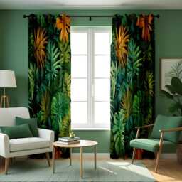 Tropical Greenery Curtain, Vibrant Botanical Drape, Green Palm Leaves Window Treatment, Monstera Home Decor For Living Room Or Bedroom - thumbnail 2