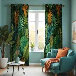 Tropical Greenery Curtain, Vibrant Botanical Drape, Green Palm Leaves Window Treatment, Monstera Home Decor For Living Room Or Bedroom - thumbnail 1