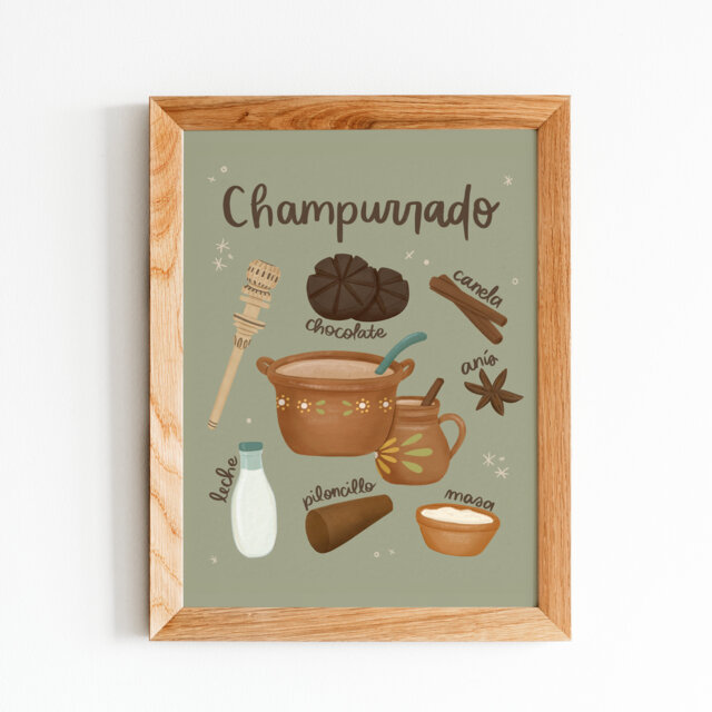 Champurrado Recipe Illustration - Atole Art Print Hand-Drawn Latinx Food & Drink Mexican Tradition Artist