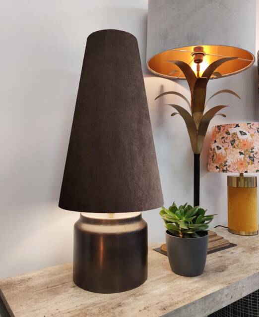 Brown Extra Tall Cone Lampshade in Velvet, 50cm Height - image 1