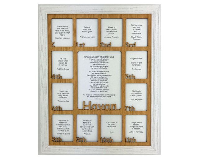 K-12 Grade School Years Picture Frame Personalized - 11x14 White Holds 2.5x3 & 5x6.5 Pictures Rectangle Back To Days - image 1