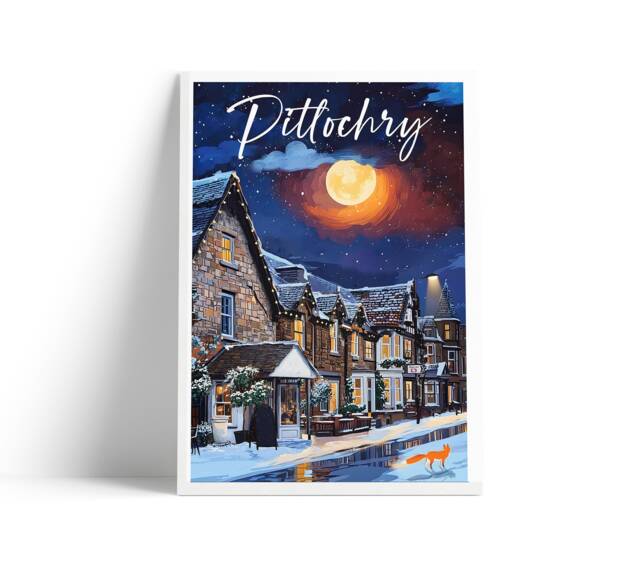 Pitlochry Winter Wonderland Print - Travel Poster Scotland Perthshire - image 1
