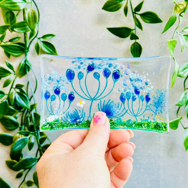 Fused Glass Jewelry Dish Handmade Summer Meadow Soap Dish - image 1