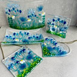 Fused Glass Jewelry Dish Handmade Summer Meadow Soap Dish - thumbnail 4