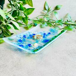 Fused Glass Jewelry Dish Handmade Summer Meadow Soap Dish - thumbnail 3