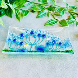 Fused Glass Jewelry Dish Handmade Summer Meadow Soap Dish - thumbnail 2