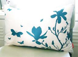 Teal Magnolia & Butterflies Pillow Silkscreened Cotton Accent Pillow - thumbnail 1