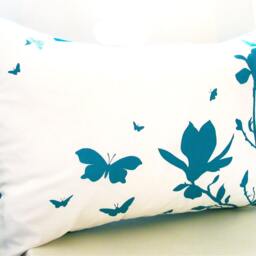 Teal Magnolia & Butterflies Pillow Silkscreened Cotton Accent Pillow - thumbnail 3