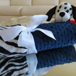 Navy Minky Baby Blanket, Zebra Cuddle Fabric, Personalized Usa Handcrafted - thumbnail 2