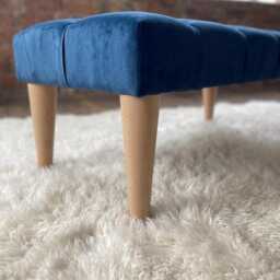 Handmade Chesterfield Ottoman Bench, Blue Velvet Upholstered Footstool - thumbnail 4