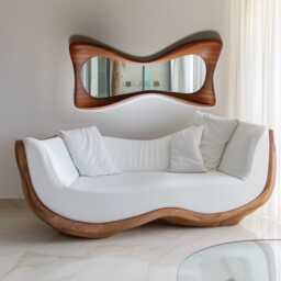 Asymmetric Solid Wood Mirror - Organic Wall Frame Rustic Bathroom & Living Room Decor Walnut - thumbnail 3