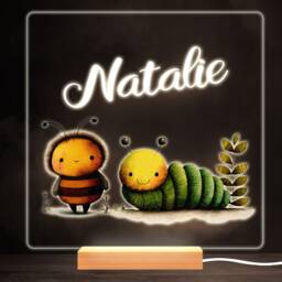Watercolour Bee Caterpillar Colourful Square Personalised Gift Lamp Night Light - Bedroom - thumbnail 1