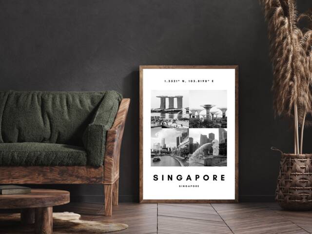 Singapore Wall Art, Four Photo Design, Aesthetic Landmark Home Decor Print, Unique Art For Office Decor, Housewarming Gift - image 1