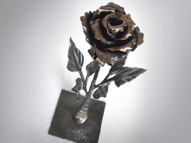Iron Rose For Art & Collectibles Hand Forged Metal Sculpture Flower Wrought Object 6Th Anniversary Mother's Valentine's Day Gift - image 1