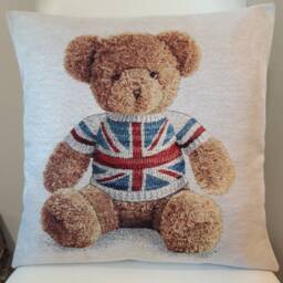 English Teddy Bear Jacquard Tapestry Cushion Cover 45x45 cm. Trendy Interior Decoration - Housewarming Birthday - thumbnail 1