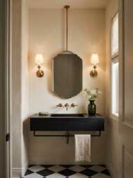 Scalloped Ceiling Mounted Mirror - Luxury Hanging Brass Vanity - thumbnail 1