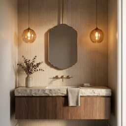 Scalloped Ceiling Mounted Mirror - Luxury Hanging Brass Vanity - thumbnail 3