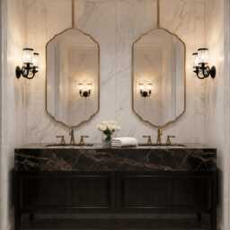 Scalloped Ceiling Mounted Mirror - Luxury Hanging Brass Vanity - thumbnail 2
