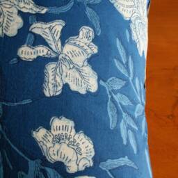 Hand Block Print Pillow Cover Vintage Indigo Flower, Farmhouse Decor - thumbnail 2