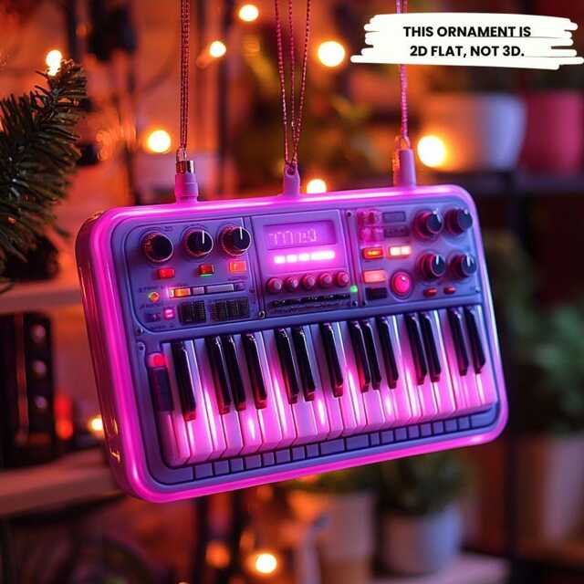 Custom Retro Synth Keyboard 2D Flat Ornament - Neon Music Lover Christmas Tree Decor - image 1