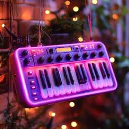 Custom Retro Synth Keyboard 2D Flat Ornament - Neon Music Lover Christmas Tree Decor - thumbnail 3